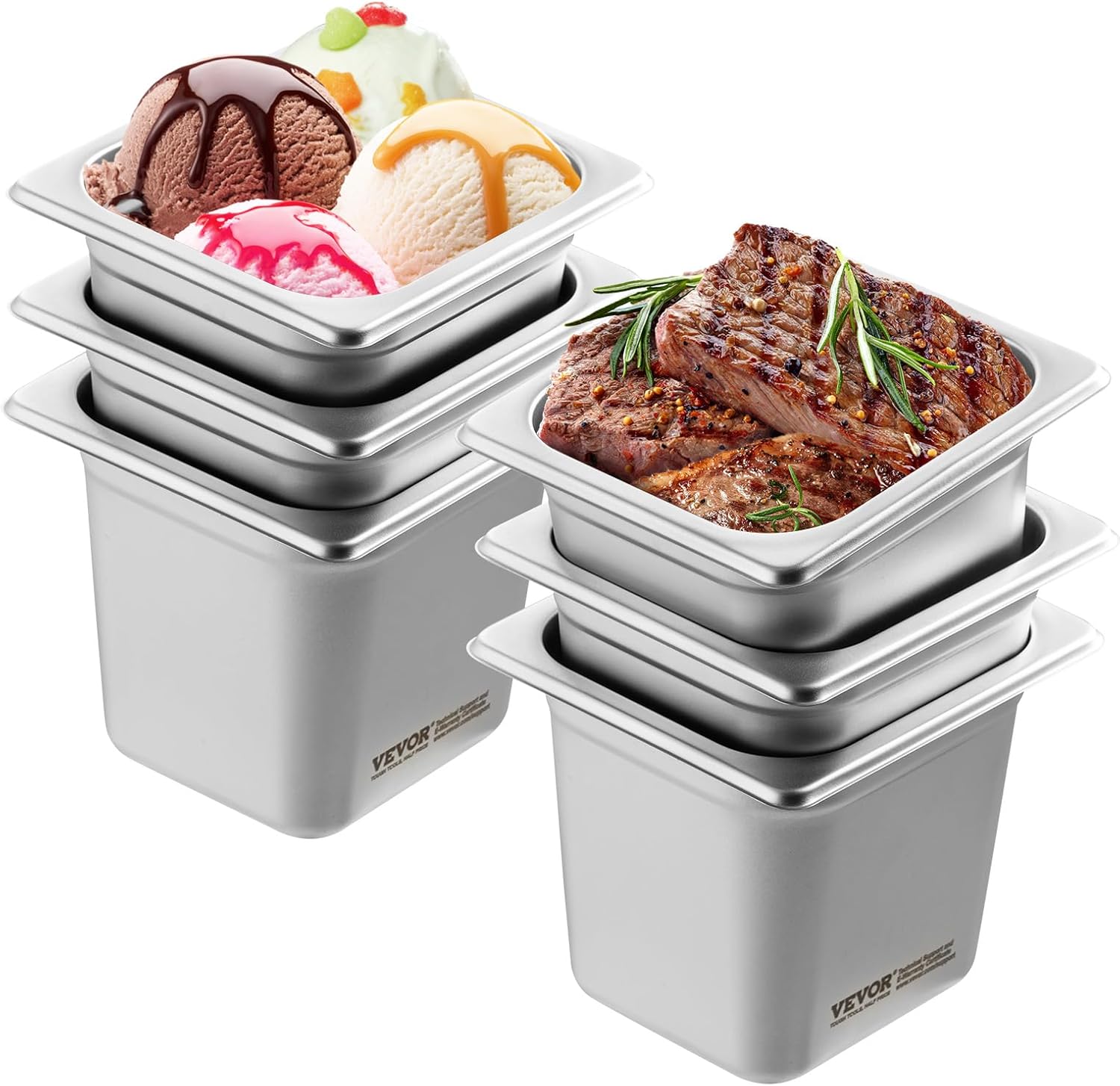 VEVOR 6 Pack Stainless Steel Hotel Pans for Commercial Use