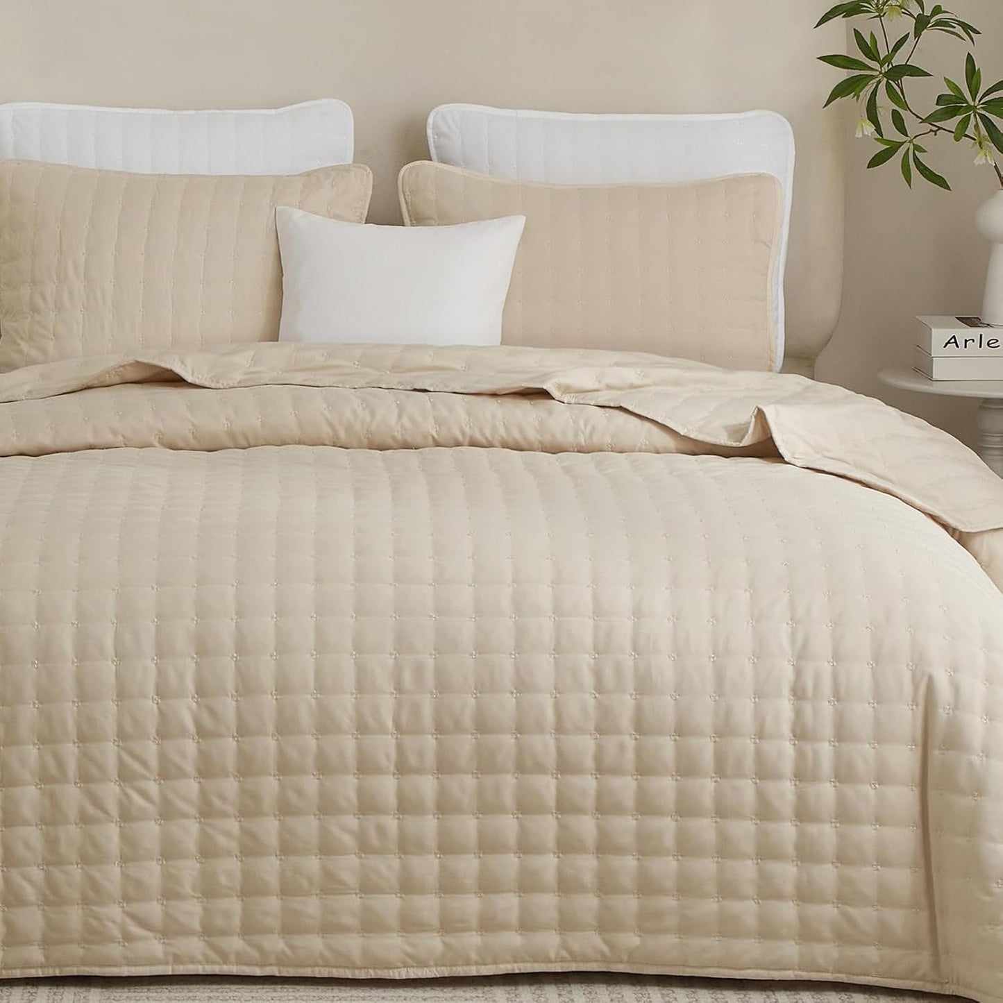 Powdion Beige Quilts Queen Size for All Season Comfort