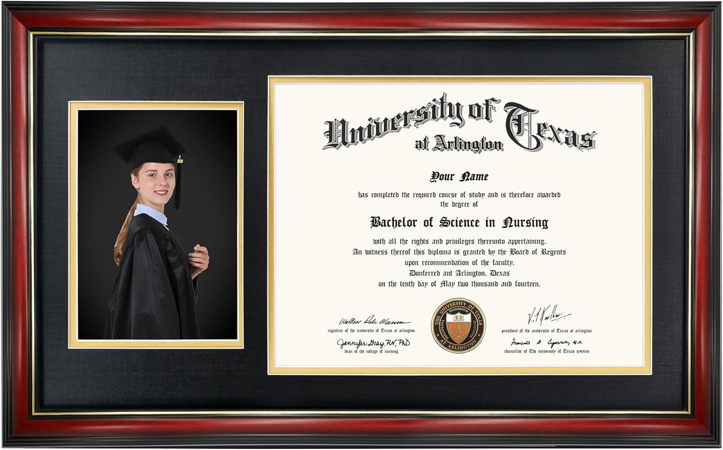 GraduationMall 11x19 Cherry Diploma Frame with Photo Holder