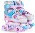 Girls Adjustable Roller Skates with Mermaid Design - Light Up Wheels