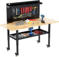 60 in Heavy Duty Adjustable Workbench with Pegboard & Power Outlets