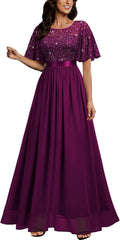 Miusol Women's Sequin Lace Butterfly Sleeve Maxi Dress - Elegant