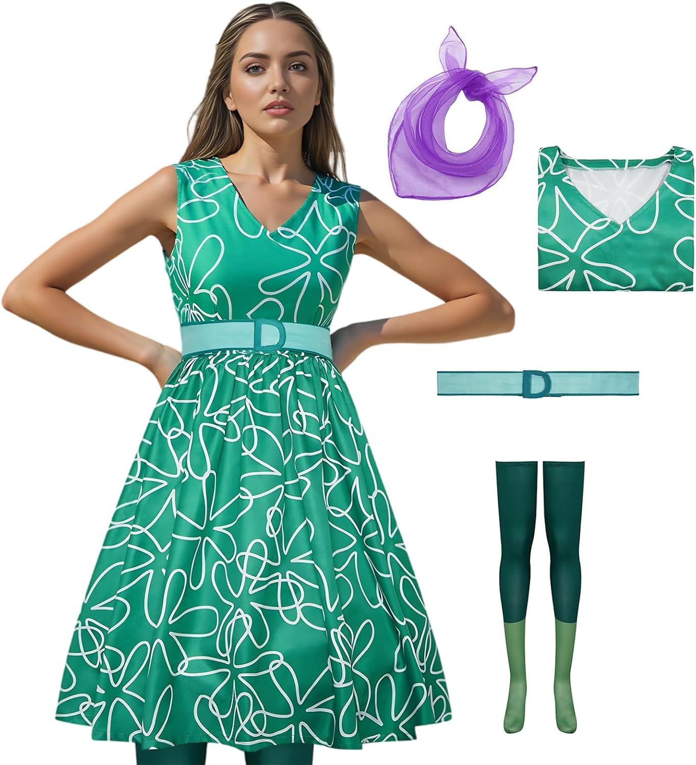 Adult Green Costume Dress Cosplay Halloween Outfit for Women