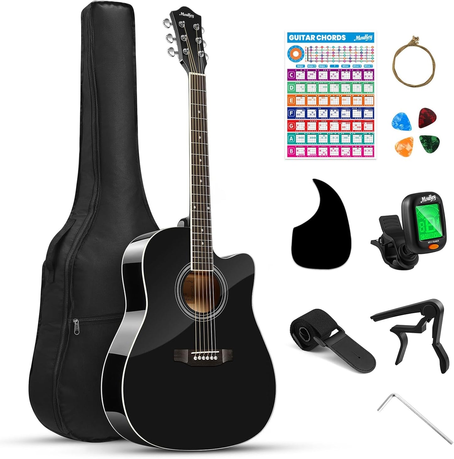 Moukey 41 Acoustic Guitar Bundle - Everything You Need to Kickstart Your Musical Journey 