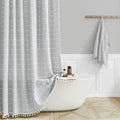 Extra Long Shower Curtain 72x96 in - Boho Chic Linen Tassel Curtain