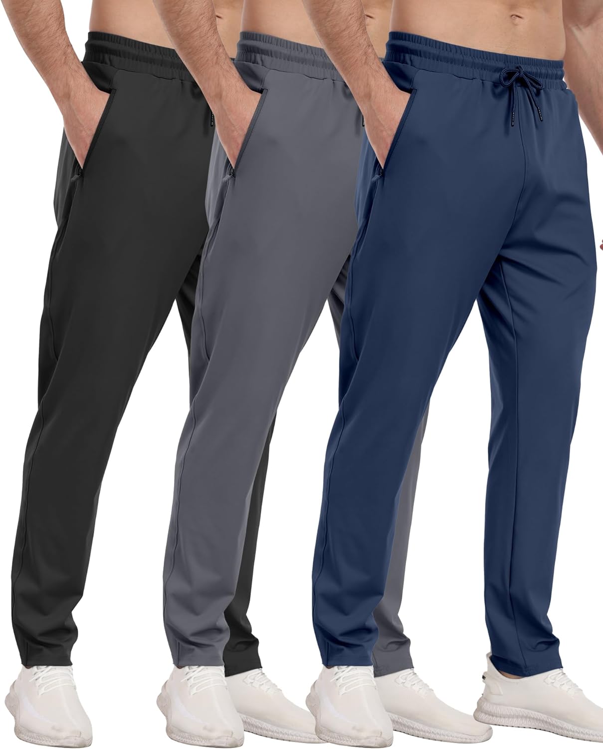3 Pack Mens Athletic Sweatpants with Zipper Pockets for Gym