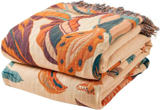 Boho Throw Blanket for Bed - 100% Cotton Rustic Quilt