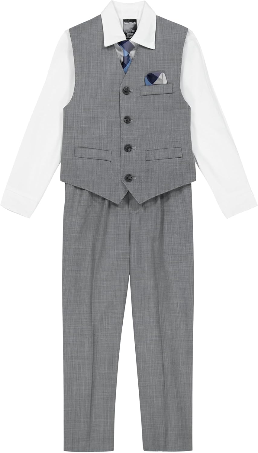 Nautica Boys' 4-Piece Formal Suit Set with Vest and Tie
