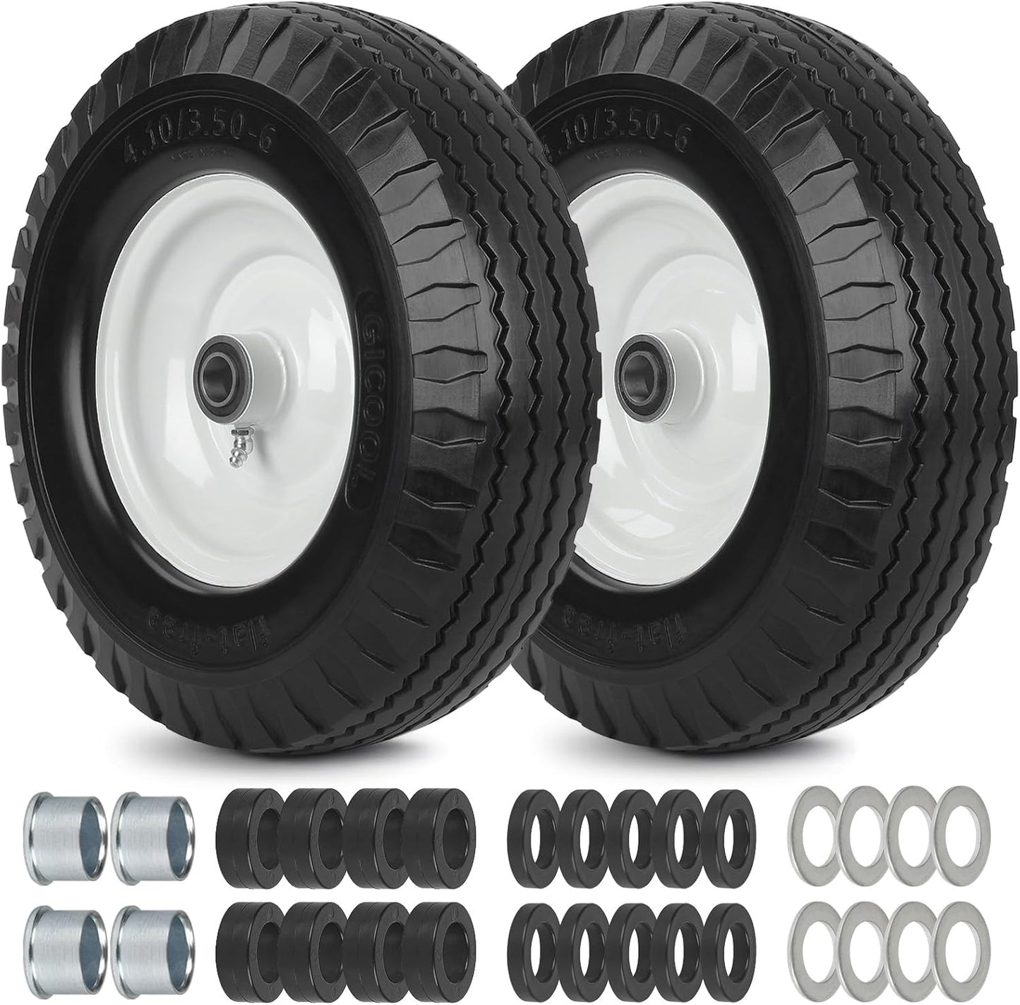 4.10/3.50-6 Flat Free Tire and Wheel for Lawn Mowers and More