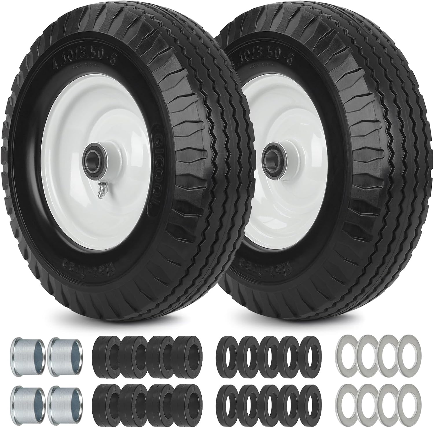 4.10/3.50-6 Flat Free Tire and Wheel for Lawn Mowers and More