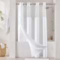 River Dream White Fabric Shower Curtain Set - Waffle Weave, Snap Liner