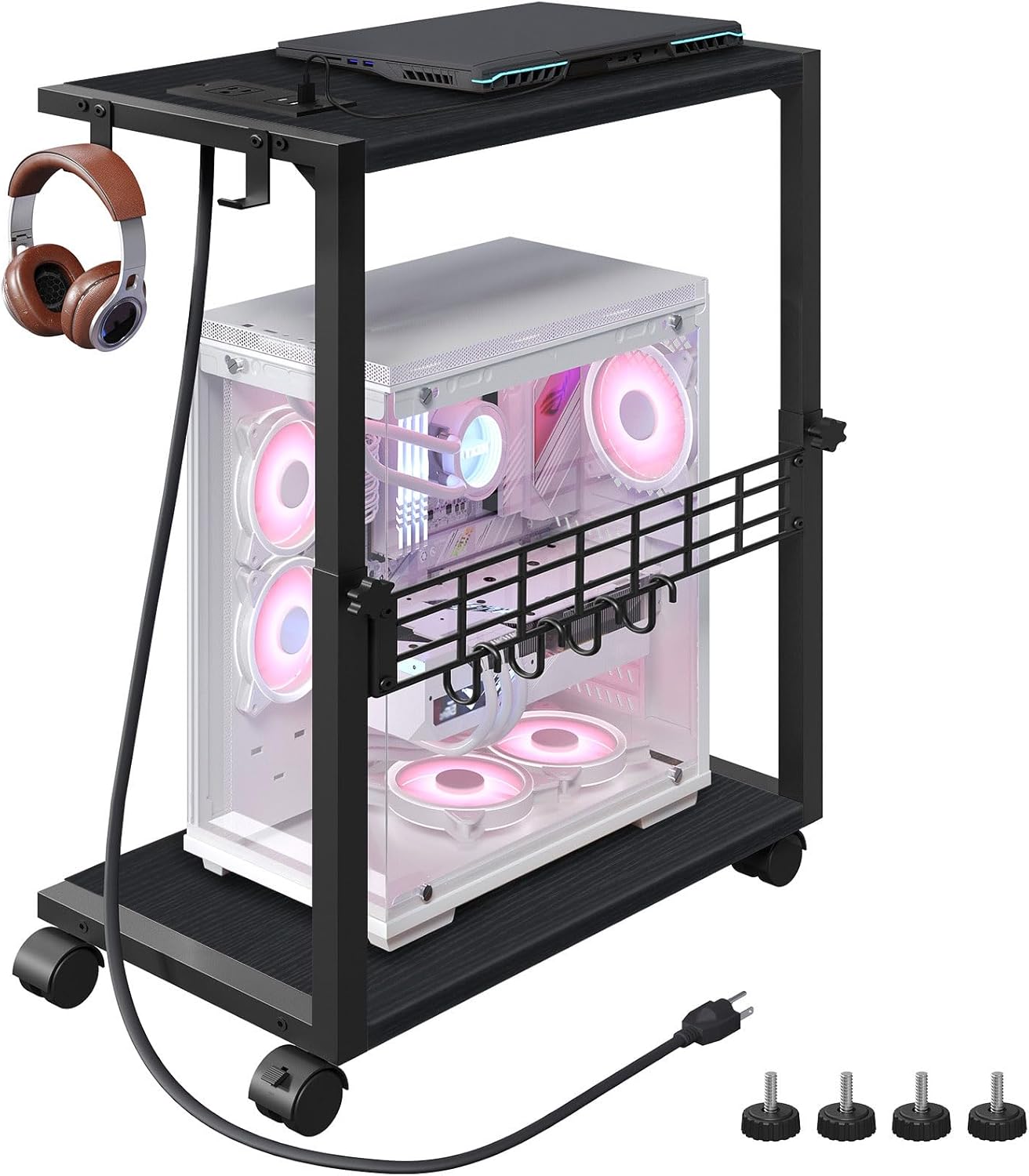 Height Adjustable PC Stand with Charging Station and Wheels