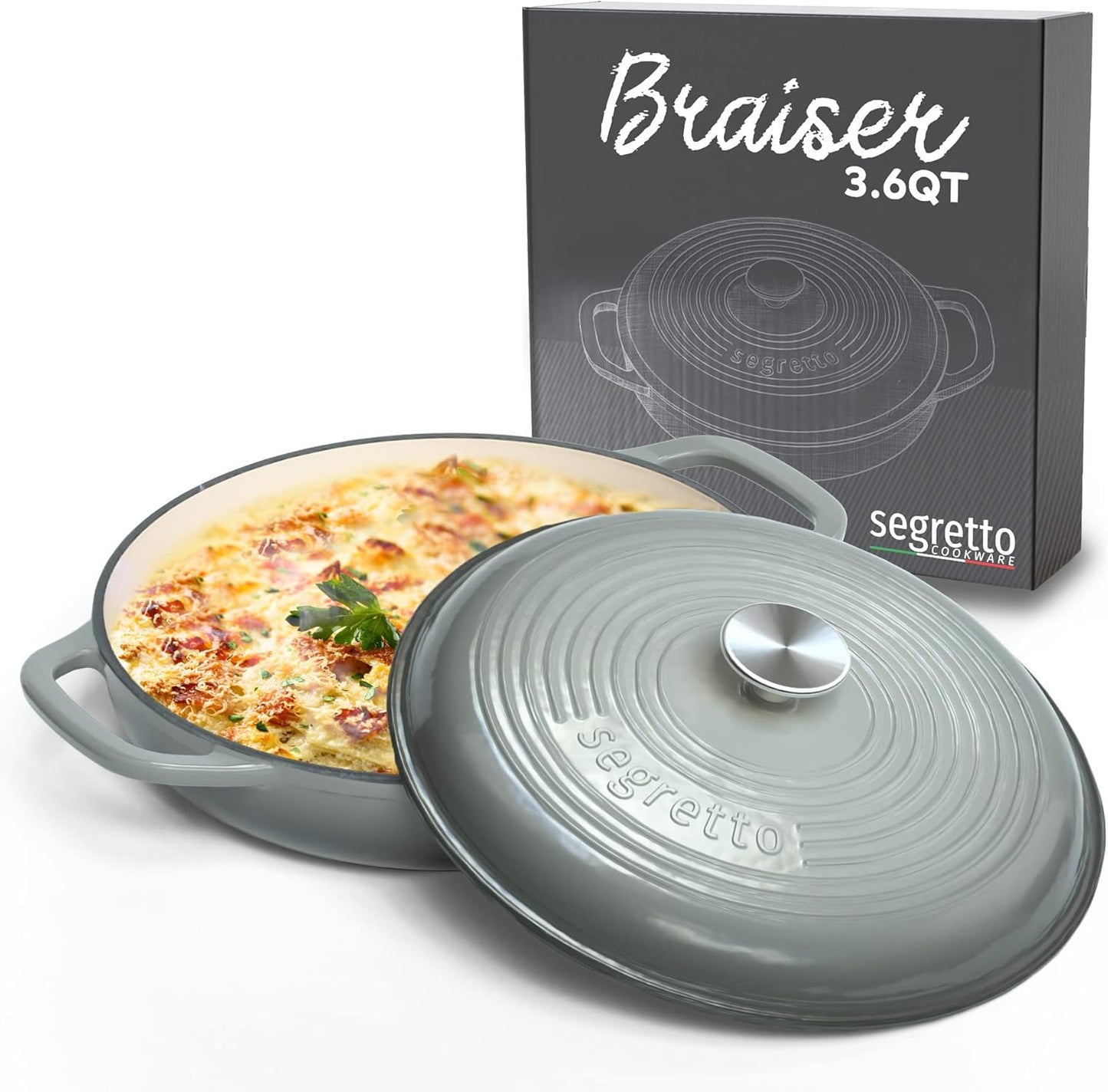 Segretto Cookware 3.6 QT Braiser Pan for Versatile Cooking
