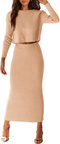 PRETTYGARDEN Women's Rib Knit 2 Piece Sweater Set - Flattering Fall
