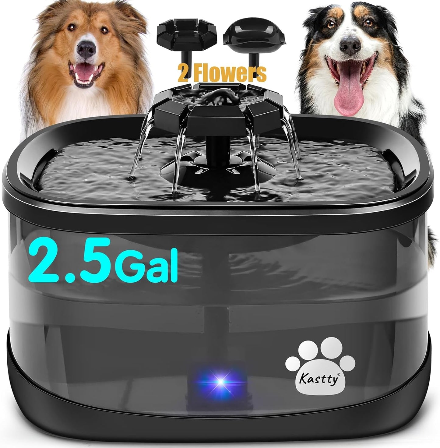 Kastty 2.5Gal Dog Water Fountain with 3 Flow Modes for Pets