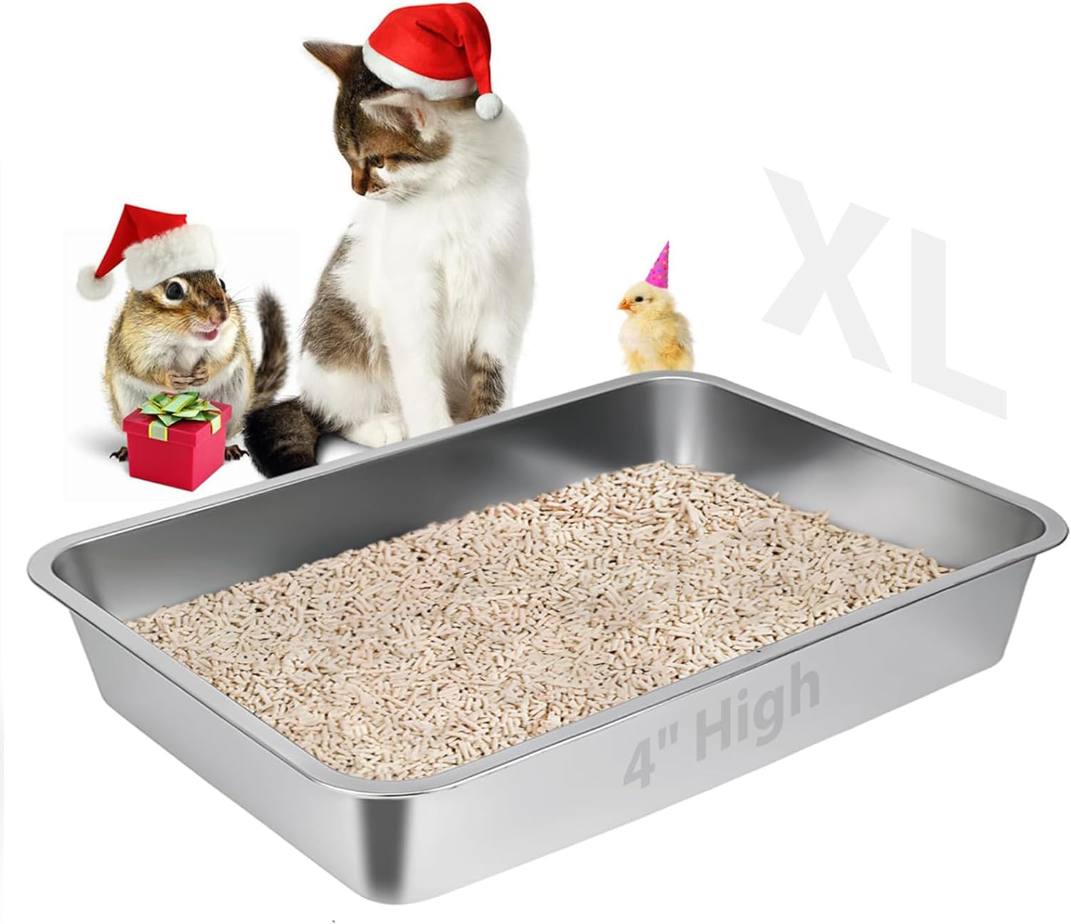 LIHONG Stainless Steel Cat Litter Box for Small Pets, Easy Clean