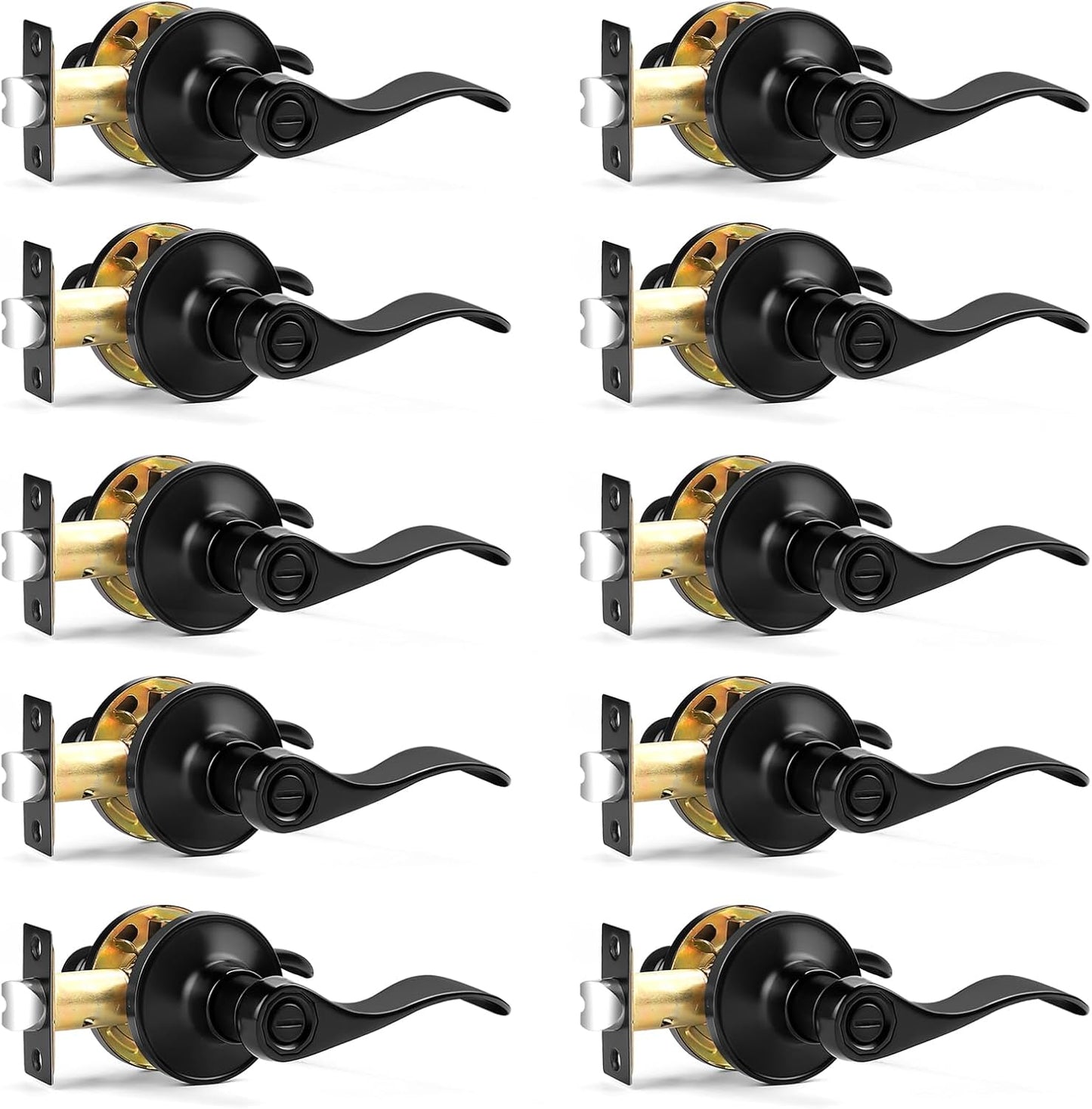 Probrico Matte Black Wave Style Privacy Door Levers for Home