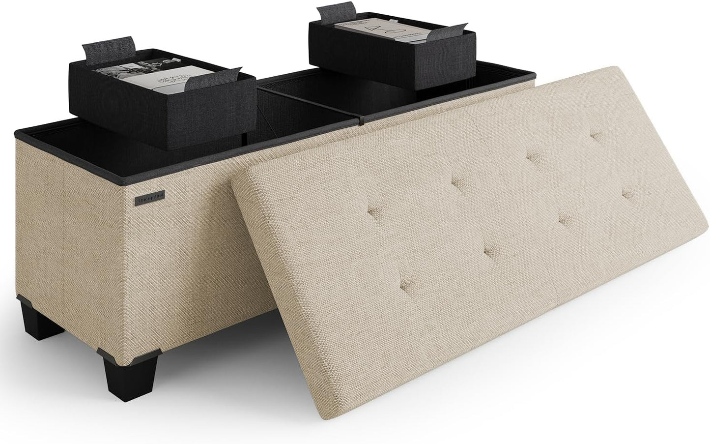 Storage Ottoman Bench with Bins for Bedroom and Living Room