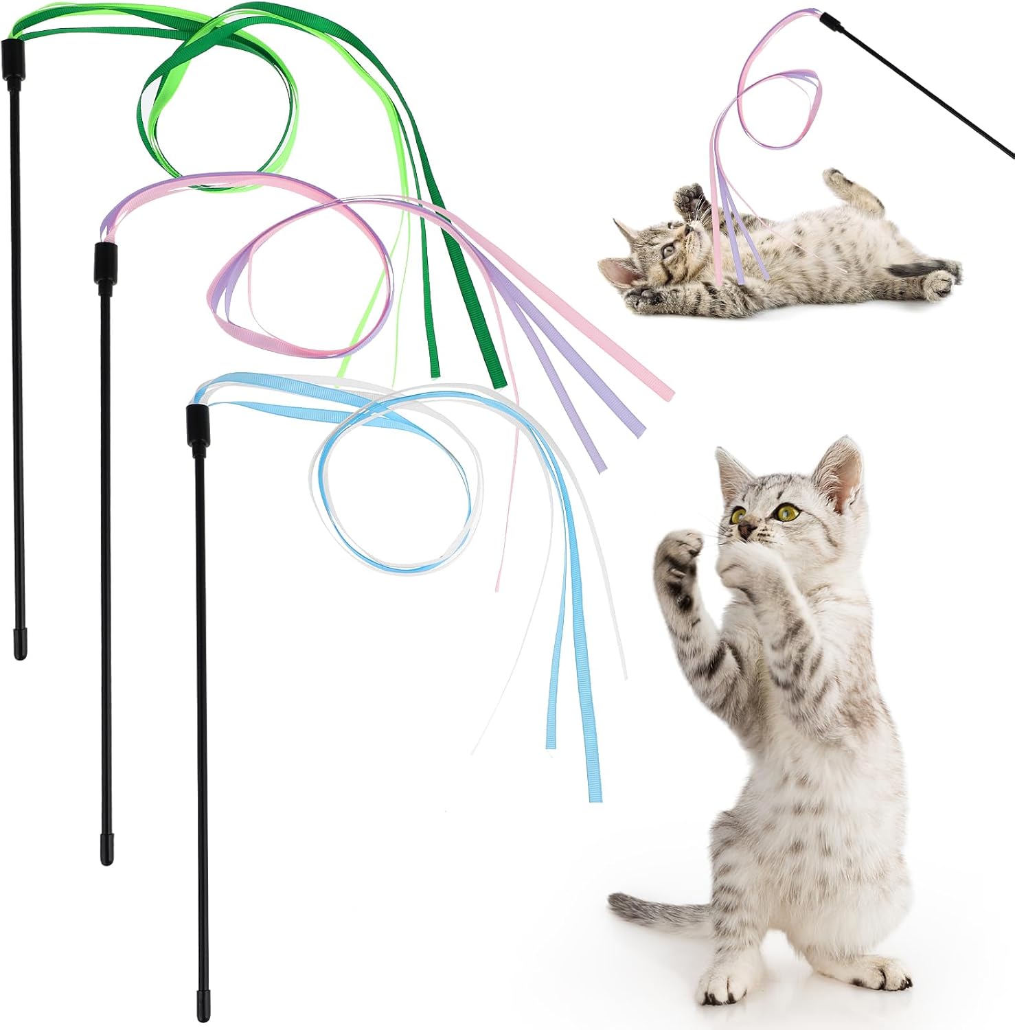 Colorful Cat Ribbon Wand Set for Playful Kitties