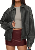 Faux Leather Jacket Women Bomber Motorcycle Zip Up - Vintage Soft PU