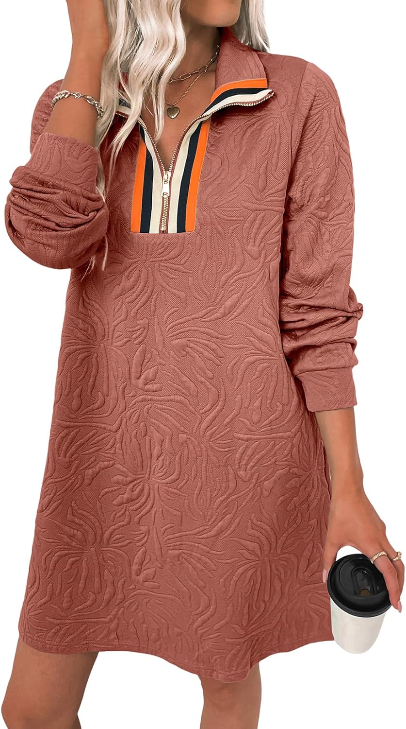 BLENCOT Women's Casual Dress with Zip Up Neck for Fall Fashion