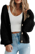Women's Chunky Knit Short Cardigan - Open Front V Neck Sweater