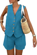 Women's Sleeveless 2 Piece Summer Set V Neck Vest and Shorts