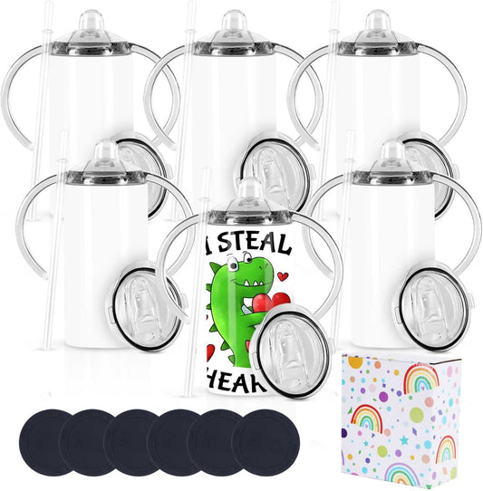 12 Oz Sublimation Sippy Cup 6 Pack for Kids by Wzaytia