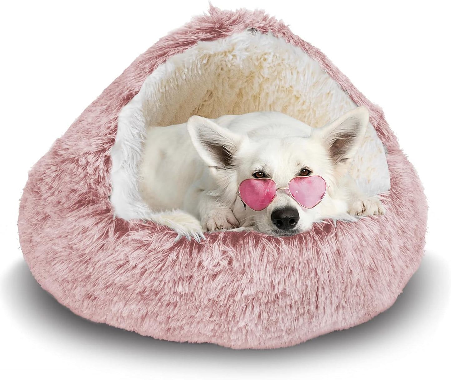 Cozy Round Plush Hooded Cat Bed Cave for Indoor Cats and Dogs