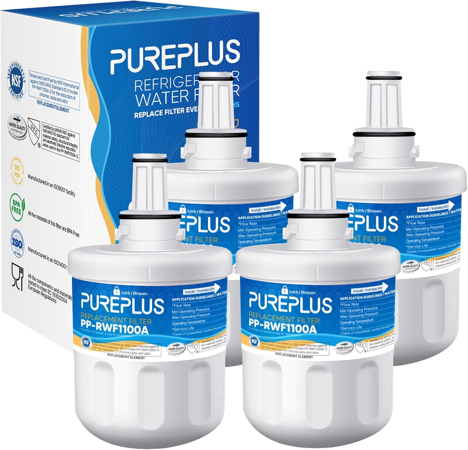 PUREPLUS Refrigerator Water Filter Replacement - 4 Pack