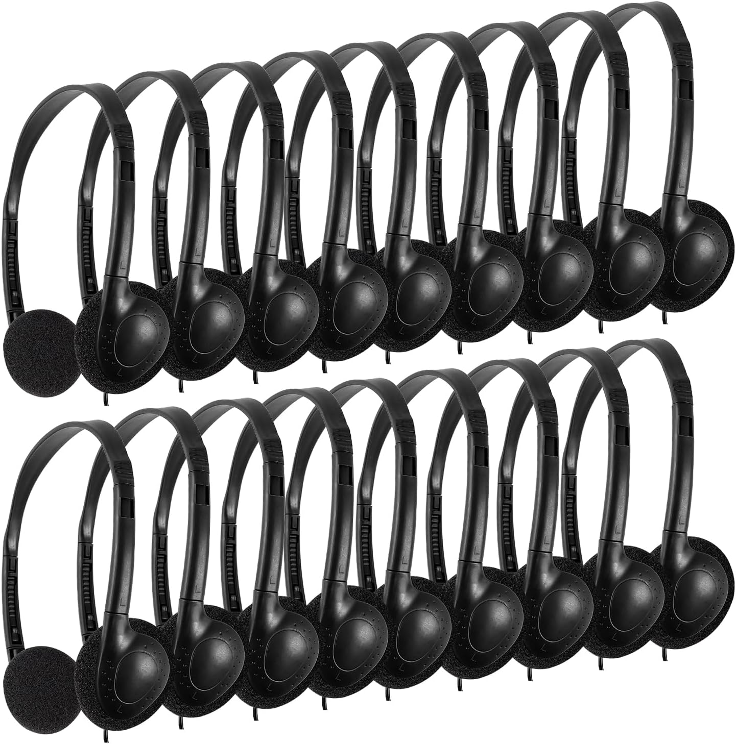 Bulk Kids Headphones for Classroom Use - 25 Pack in Black