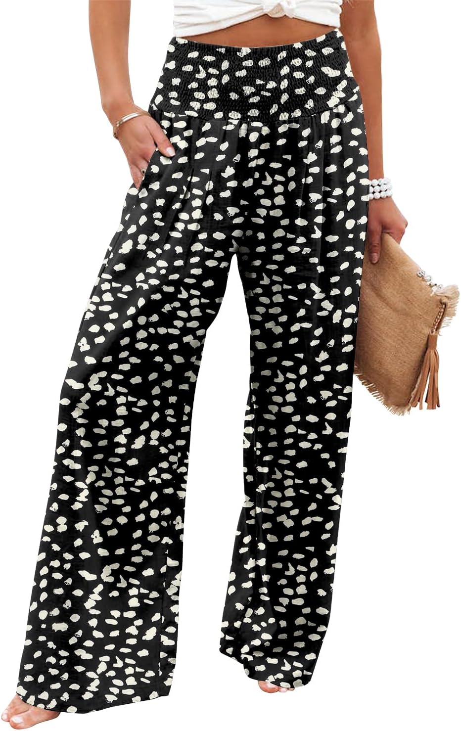 Angerella Womens Elastic High Waisted Palazzo Pants for Comfort