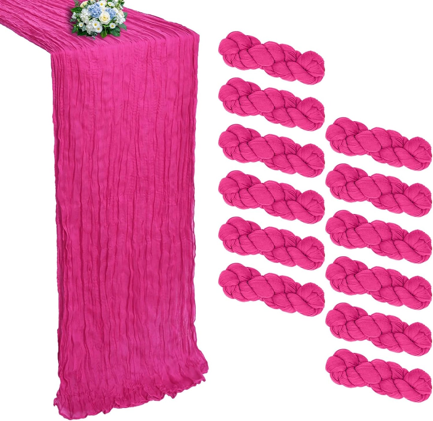 12 Pack Hot Pink Cheesecloth Table Runners for Elegant Events