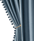 MIULEE Blue Pom Pom Velvet Curtains for Kids Bedroom