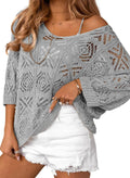 Crochet Off Shoulder Pullover Sweater - Lightweight (Style 2CT7)