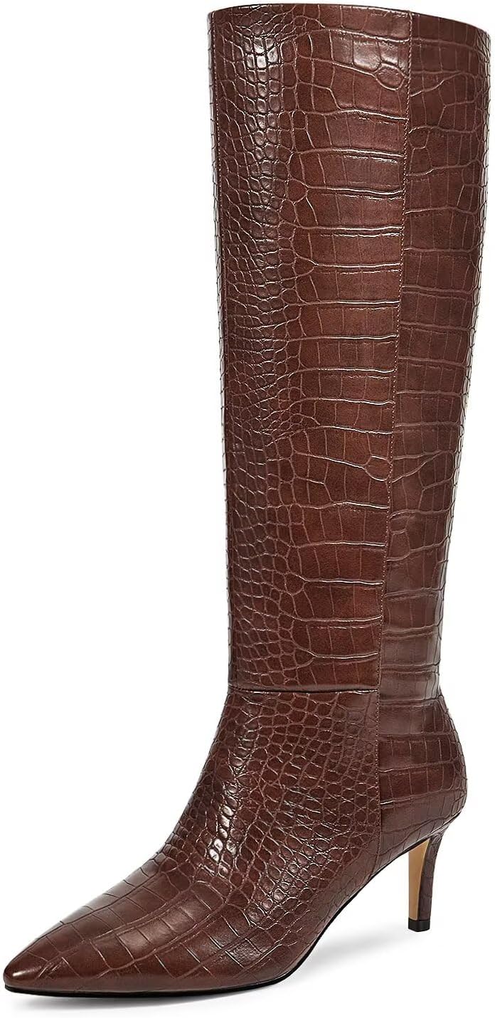 Knee High Boots for Women with Kitten Heel and Pointed Toe Design
