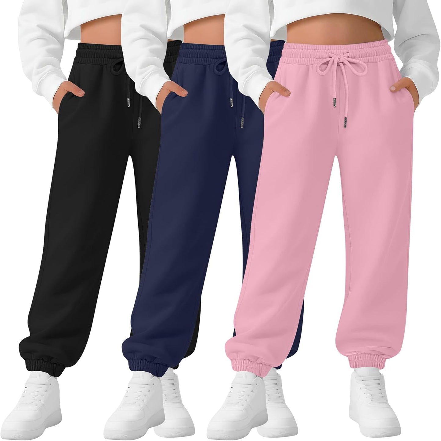 3 Pack Girls Sweatpants High Waist Active Joggers for Kids