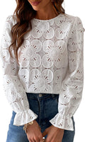 CUPSHE Women Eyelet Long Sleeve Tops for Spring Fashion
