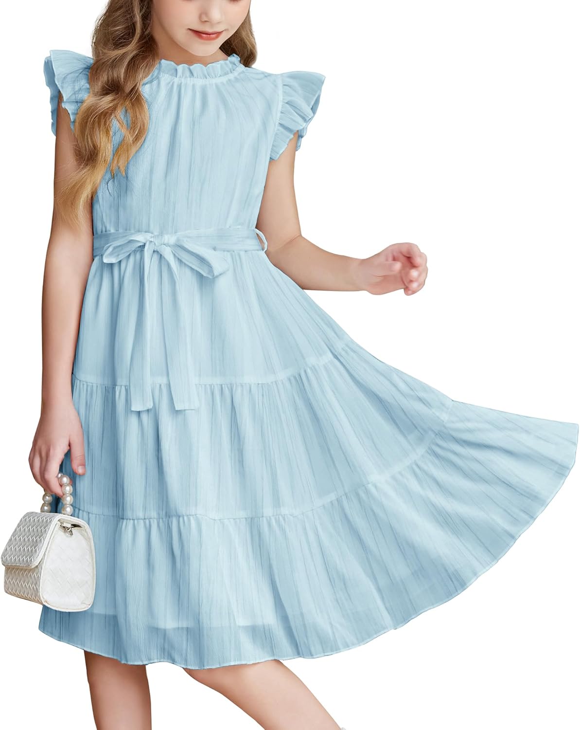 Arshiner Tween Girls Summer Dress with Ruffle Sleeve Design