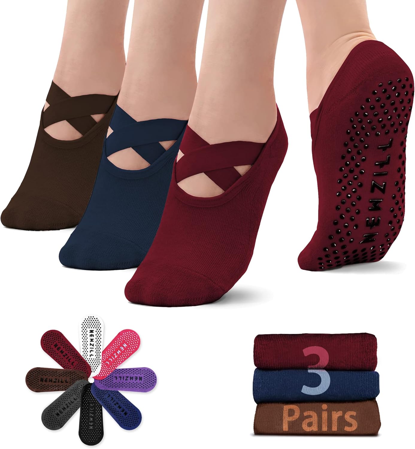 NEWZILL Non-Slip Yoga Socks - Secure Grip & Comfort