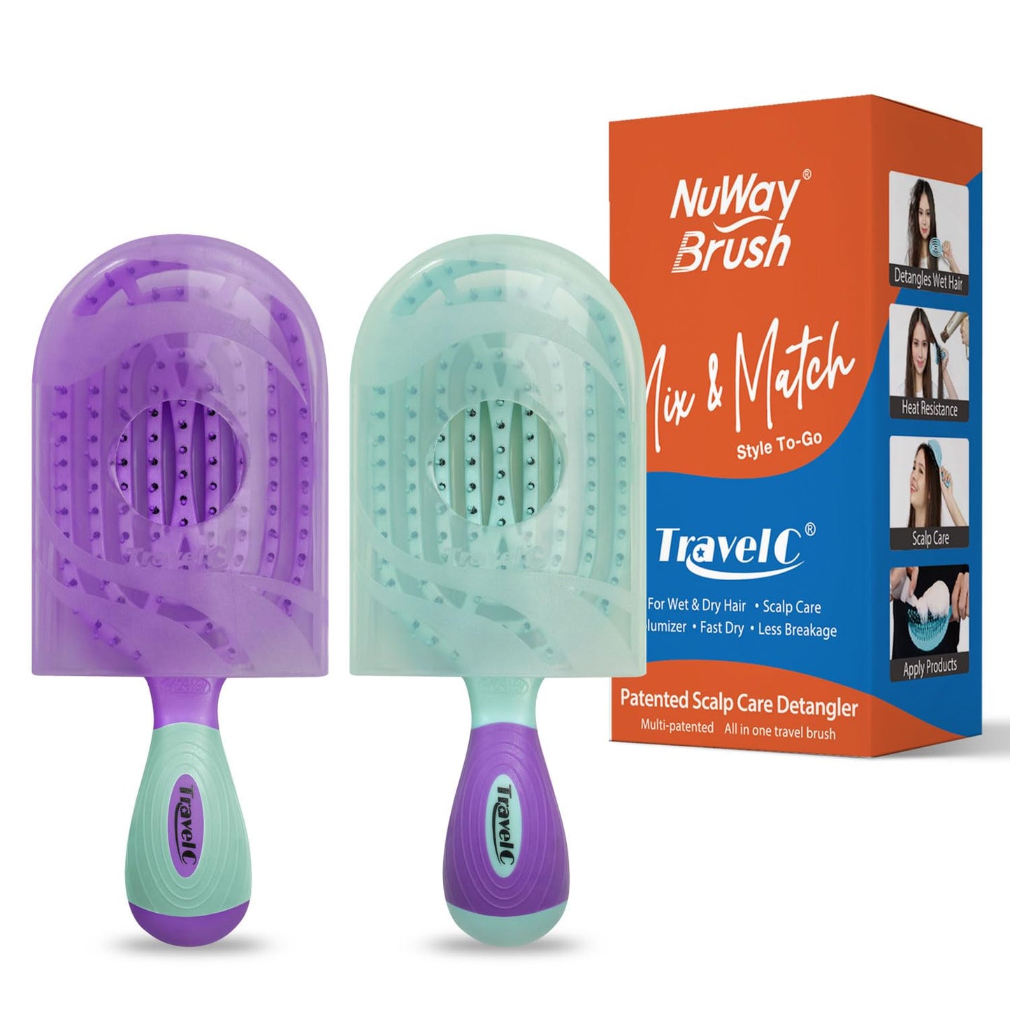 NuWay Detangler Hair Brush for Men & Women - Perfect Travel Tool