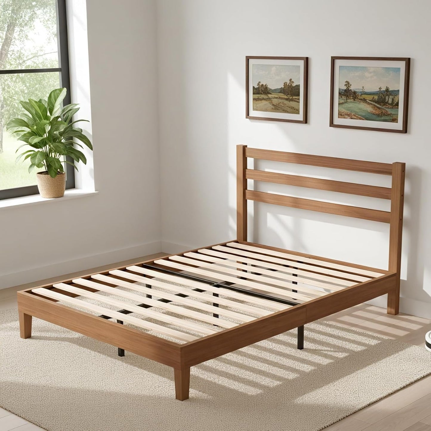 Solid Wood Bed Frame with Headboard - Full Size Support