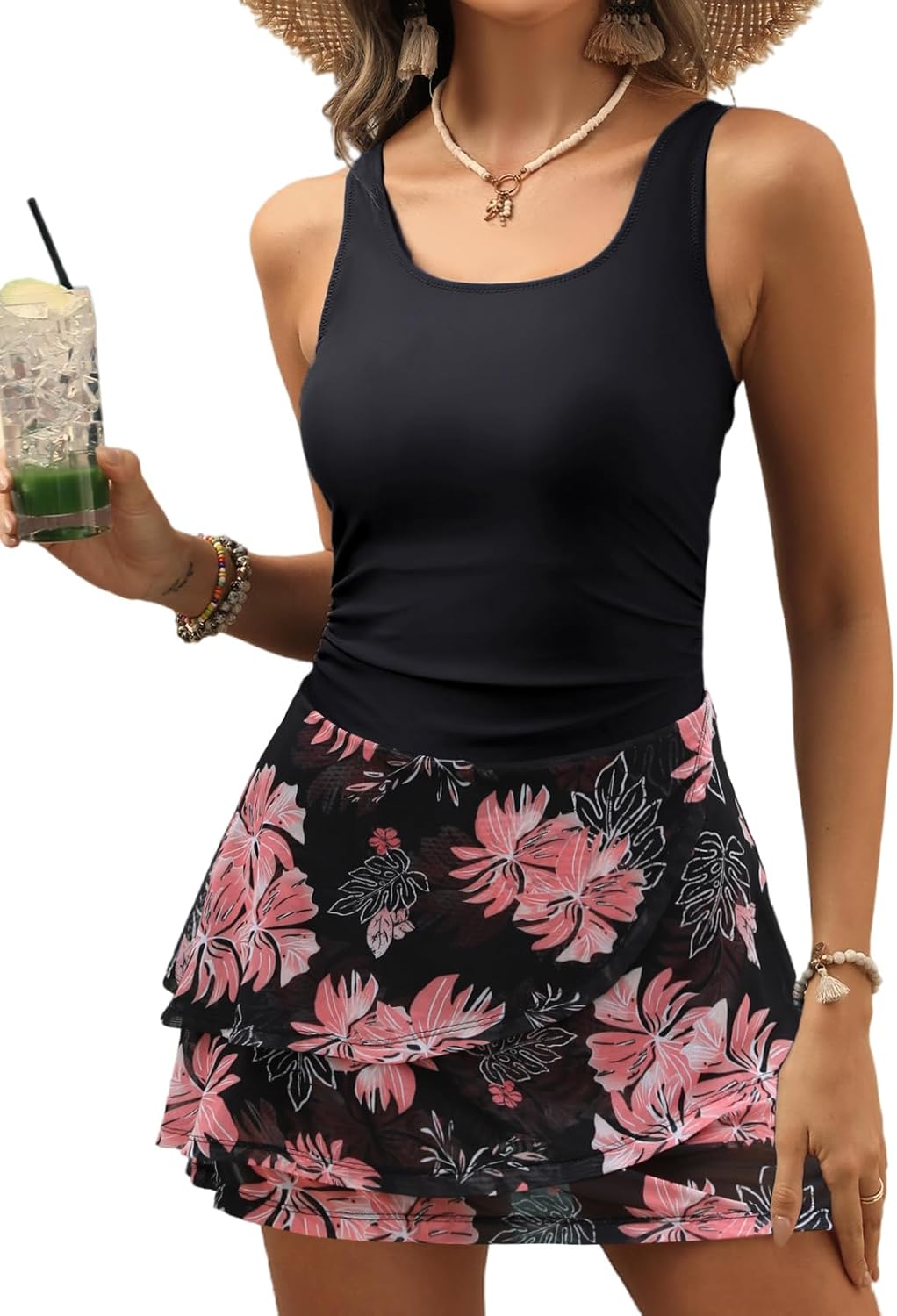 VIMPUNEC Women One Piece Swim Dress for Tummy Control Style