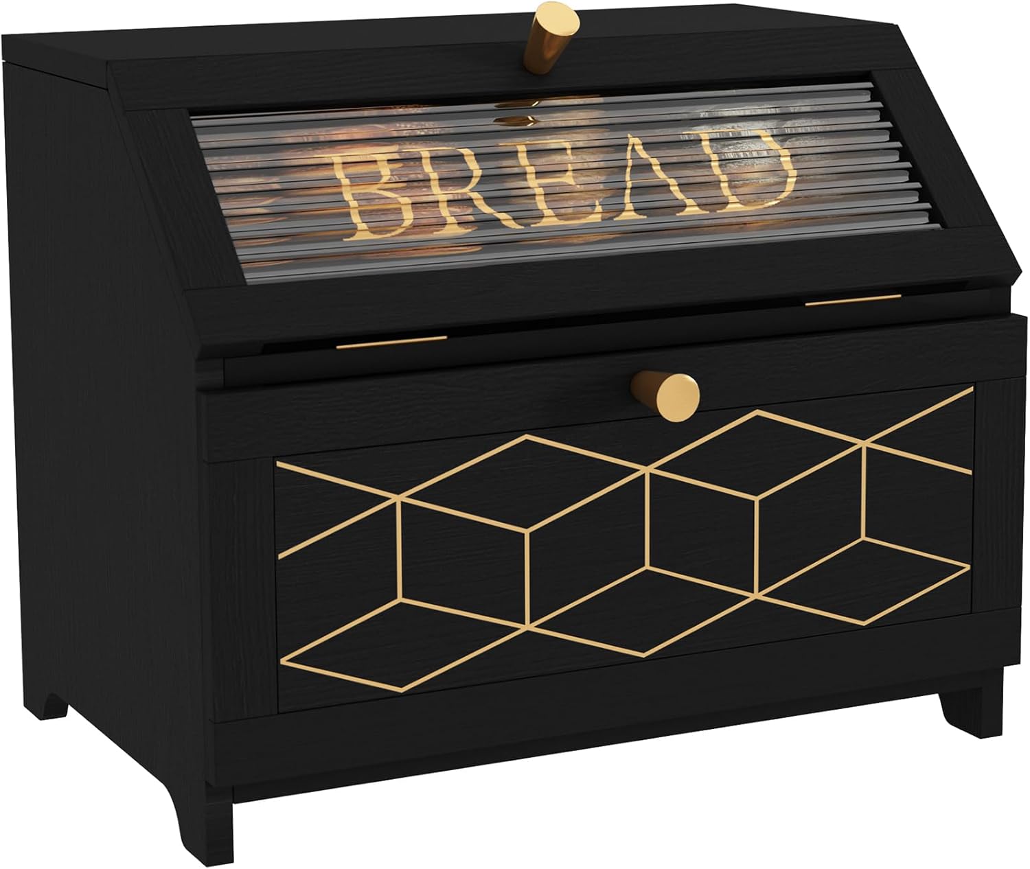Double Layer Bread Box with Golden Trim for Kitchen Storage