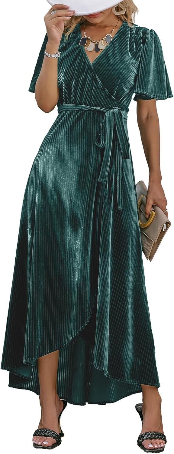 BerryGo Women's Velvet V Neck Wrap Dress for Cocktail Parties