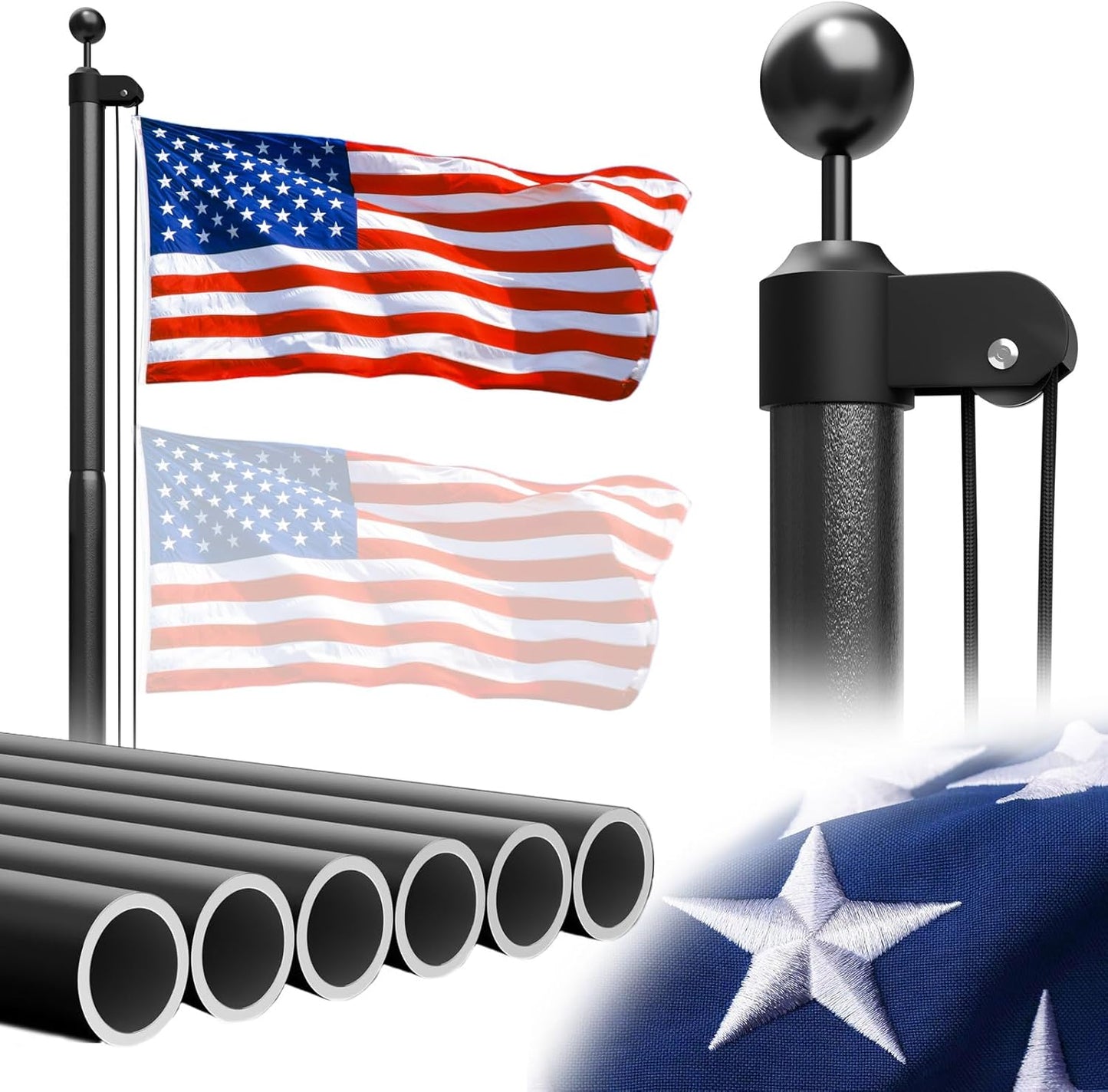 Heavy Duty Flag Pole 25 FT for Outdoor Use with U. S. Flag