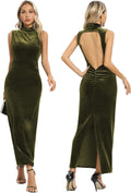 Backless Velvet Maxi Dress with High Neck and Ruched
