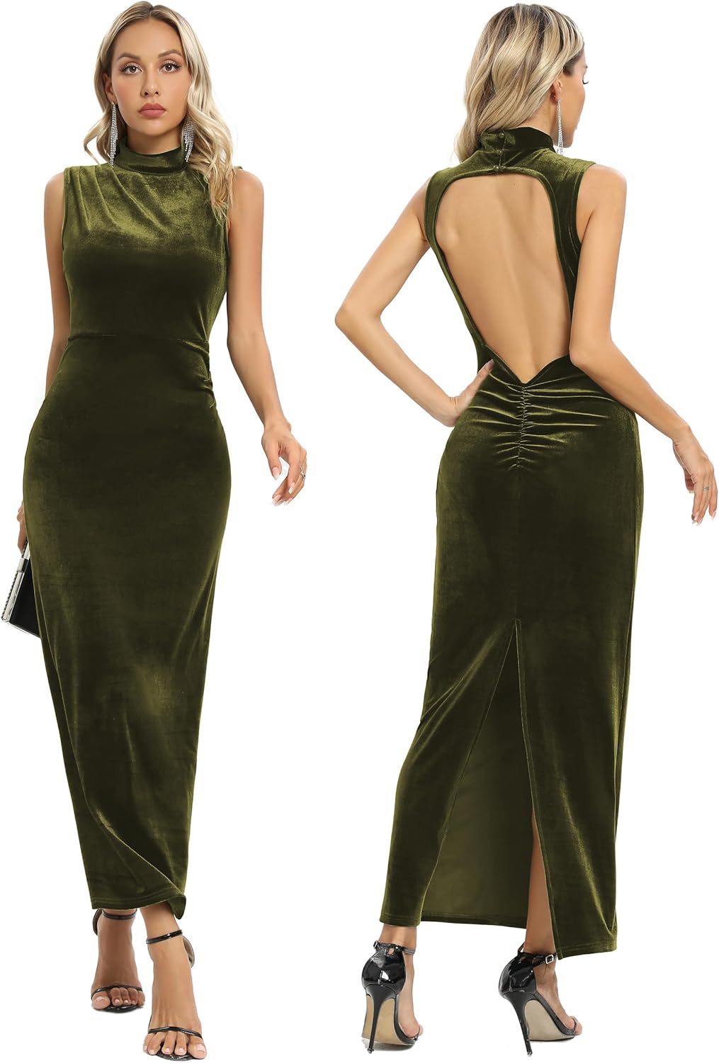 Capuffy Women Backless Velvet Maxi Dress for Formal Events