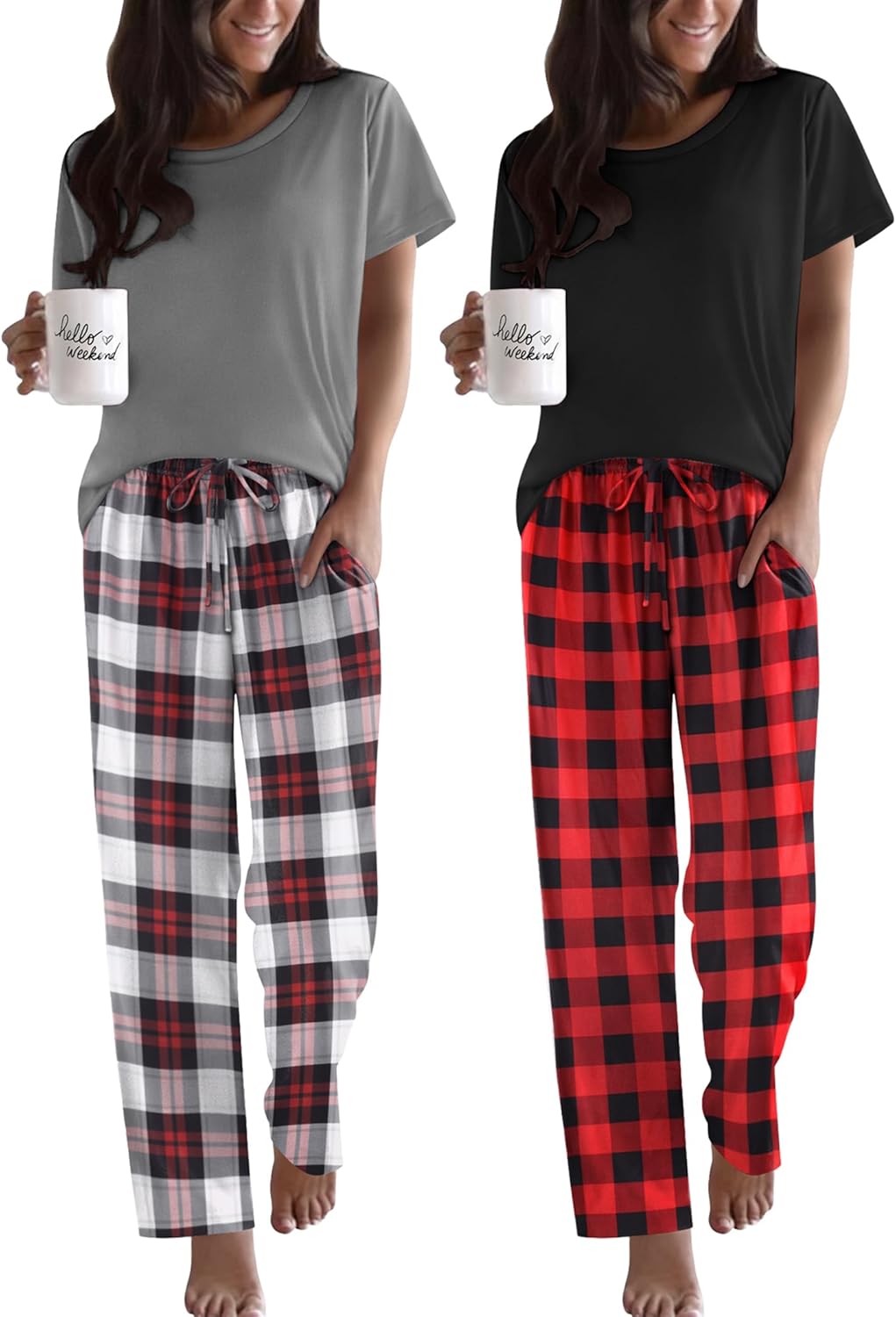 Ekouaer 2 Pack Pajamas for Women Set Soft Printed Sleepwear