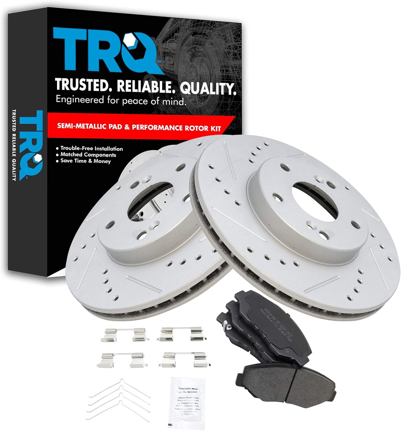 TRQ Performance Drilled Slotted Rotor Metallic Pad Front Kit